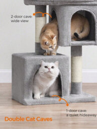 LEDREM Cat Tree, 74 Cm Cat Tower, M, Cat Condo For Medium Cats Up To 5 Kg, Large Cat Perch, 2 Cat Caves, Scratching Post, Light Grey - thumbnail 8
