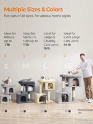 LEDREM Cat Tree, 74 Cm Cat Tower, M, Cat Condo For Medium Cats Up To 5 Kg, Large Cat Perch, 2 Cat Caves, Scratching Post, Light Grey - thumbnail 7