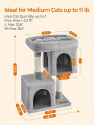 LEDREM Cat Tree, 74 Cm Cat Tower, M, Cat Condo For Medium Cats Up To 5 Kg, Large Cat Perch, 2 Cat Caves, Scratching Post, Light Grey - thumbnail 6