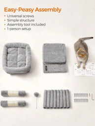 LEDREM Cat Tree, 74 Cm Cat Tower, M, Cat Condo For Medium Cats Up To 5 Kg, Large Cat Perch, 2 Cat Caves, Scratching Post, Light Grey - thumbnail 5