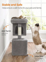 LEDREM Cat Tree, 74 Cm Cat Tower, M, Cat Condo For Medium Cats Up To 5 Kg, Large Cat Perch, 2 Cat Caves, Scratching Post, Light Grey - thumbnail 4