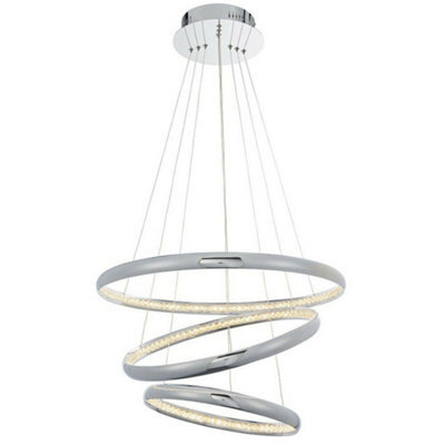 Led Ceiling Pendant Light 47W Warm White Chrome & Crystal 3 Ring/hoop Strip Lamp - image 1