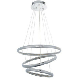 Led Ceiling Pendant Light 47W Warm White Chrome & Crystal 3 Ring/hoop Strip Lamp - thumbnail 3