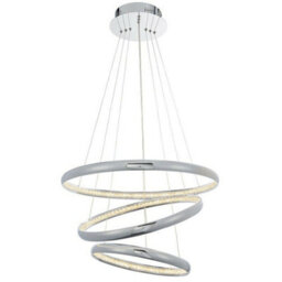 Led Ceiling Pendant Light 47W Warm White Chrome & Crystal 3 Ring/hoop Strip Lamp