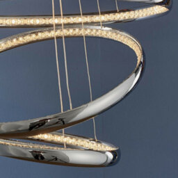 Led Ceiling Pendant Light 47W Warm White Chrome & Crystal 3 Ring/hoop Strip Lamp - thumbnail 5