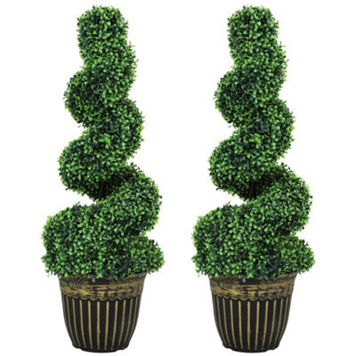 Set Of 2 Potted Artificial Plants, Topiary Spiral Boxwood Trees, 90Cm - image 1