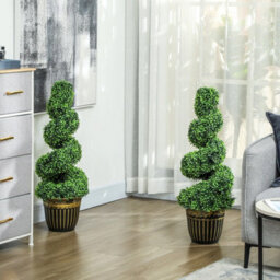 Set Of 2 Potted Artificial Plants, Topiary Spiral Boxwood Trees, 90Cm - thumbnail 3