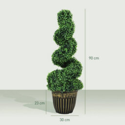 Set Of 2 Potted Artificial Plants, Topiary Spiral Boxwood Trees, 90Cm - thumbnail 2