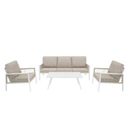 MonsterShop Garden Furniture Set 4Pc White Aluminium With Rattan Storage Box Black Outdoor 3 Seat Sofa 2 Armchairs Coffee Table Cushions - thumbnail 2