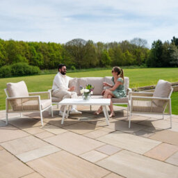 MonsterShop Garden Furniture Set 4Pc White Aluminium With Rattan Storage Box Black Outdoor 3 Seat Sofa 2 Armchairs Coffee Table Cushions - thumbnail 4