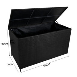 MonsterShop Garden Furniture Set 4Pc White Aluminium With Rattan Storage Box Black Outdoor 3 Seat Sofa 2 Armchairs Coffee Table Cushions - thumbnail 6