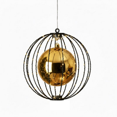 Lumineo Black Christmas Led Ball Light Classic Warm Metal Ball With Gold Bauble 28Cm - image 1