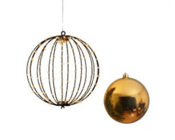 Lumineo Black Christmas Led Ball Light Classic Warm Metal Ball With Gold Bauble 28Cm - thumbnail 3