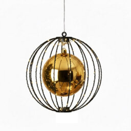 Lumineo Black Christmas Led Ball Light Classic Warm Metal Ball With Gold Bauble 28Cm