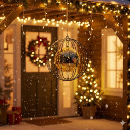 Lumineo Black Christmas Led Ball Light Classic Warm Metal Ball With Gold Bauble 28Cm - thumbnail 4