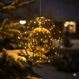 Lumineo Black Christmas Led Ball Light Classic Warm Metal Ball With Gold Bauble 28Cm - thumbnail 2