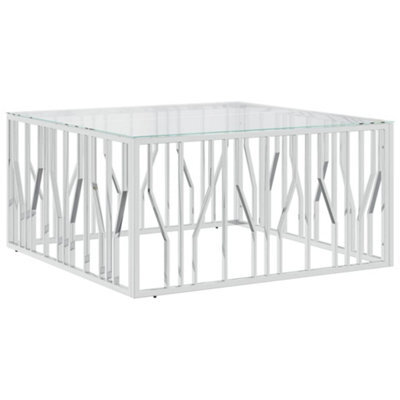 Berkfield Durable Coffee Table 100X100X50 Cm Stainless Steel And Glass - image 1