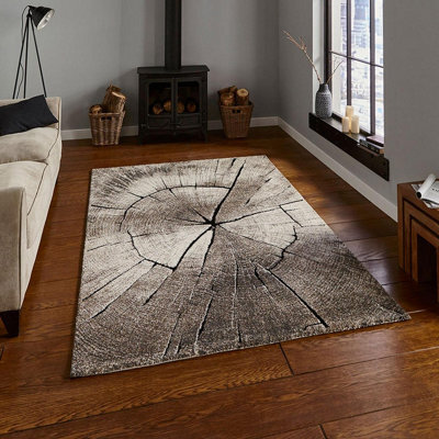 Beige Funky Modern Easy To Clean Abstract Rug For Dining Room-120Cm X 170Cm - image 1