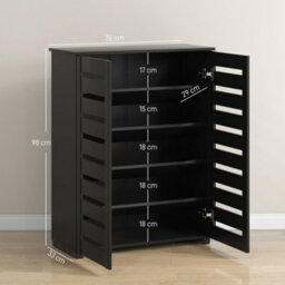 Wyld Haus Kamoza Slim Black Wood-Effect Shoe Cabinet 5-Tier Slatted Doors 15-Pair Capacity - thumbnail 3