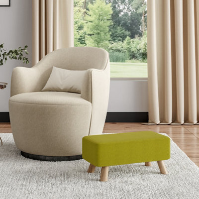 Living And Home Tofu-Shaped Green Linen Upholstered Footstool Footrest With Solid Wooden Legs W 570 X D 280 X H 257 mm - image 1