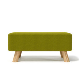 Living And Home Tofu-Shaped Green Linen Upholstered Footstool Footrest With Solid Wooden Legs W 570 X D 280 X H 257 mm - thumbnail 2