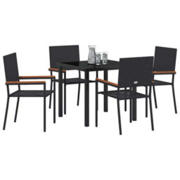 Berkfield Modern Garden Dining Set 5 Pcs Black Poly Rattan - thumbnail 3