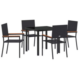 Berkfield Modern Garden Dining Set 5 Pcs Black Poly Rattan - thumbnail 1