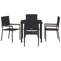Berkfield Modern Garden Dining Set 5 Pcs Black Poly Rattan - thumbnail 7