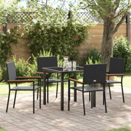 Berkfield Modern Garden Dining Set 5 Pcs Black Poly Rattan - thumbnail 2