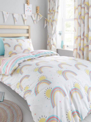 Rainbow And Sunshine Single Duvet Cover And Pillowcase Set