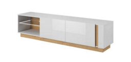 Arte Elegant Arco Tv Cabinet With Storage In White Gloss & Oak Grandson - H460mm X W1880mm X D400mm, Optional Led