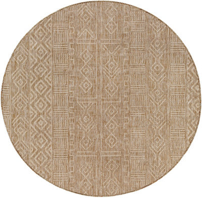 Livabliss Round Eagean-Global Brown Beige Cream In- & Outdoor Rug 160 X 160 Cm Easy Care, Non Shedding - image 1