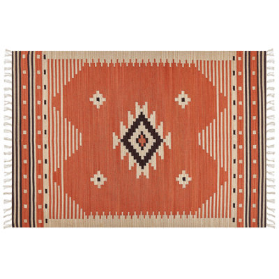 Beliani Rug Gavar Orange 160 X 230 Cm Cotton Kilim - image 1