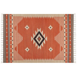 Beliani Rug Gavar Orange 160 X 230 Cm Cotton Kilim - thumbnail 1