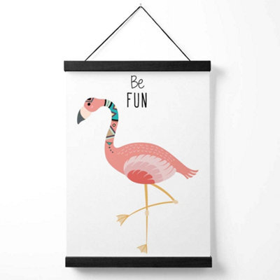 Artze Wall Art Be Fun Flamingo Tribal Animal Quote Art Print With Black Frame Size: A4 - image 1