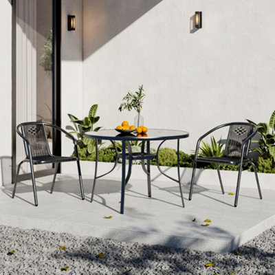 Breeins 3 Piece Outdoor Black 2 Seater Stacking Chairs And Round Coffee Table Set Garden Bistro Set Dining Room Set - image 1