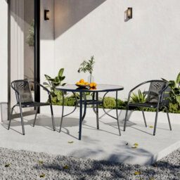 Breeins 3 Piece Outdoor Black 2 Seater Stacking Chairs And Round Coffee Table Set Garden Bistro Set Dining Room Set
