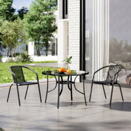 Breeins 3 Piece Outdoor Black 2 Seater Stacking Chairs And Round Coffee Table Set Garden Bistro Set Dining Room Set - thumbnail 2
