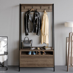 Decorotika Devin Hall Tree Coat Stand Coat Rack With 7 Metal Hooks Walnut & Black - thumbnail 1