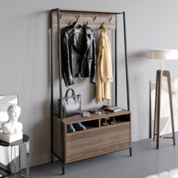 Decorotika Devin Hall Tree Coat Stand Coat Rack With 7 Metal Hooks Walnut & Black - thumbnail 2