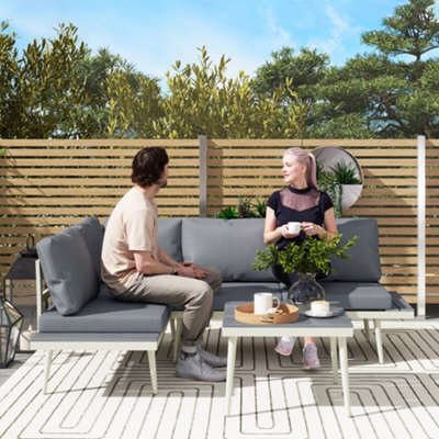Outsunny 3 Piece Garden Furniture Set With 5-Level Adjustable Lounger, Grey - image 1