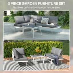 Outsunny 3 Piece Garden Furniture Set With 5-Level Adjustable Lounger, Grey - thumbnail 4