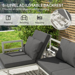 Outsunny 3 Piece Garden Furniture Set With 5-Level Adjustable Lounger, Grey - thumbnail 5