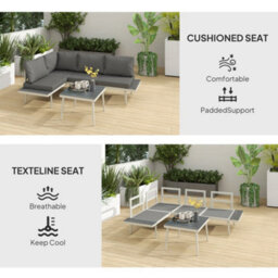Outsunny 3 Piece Garden Furniture Set With 5-Level Adjustable Lounger, Grey - thumbnail 6