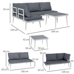 Outsunny 3 Piece Garden Furniture Set With 5-Level Adjustable Lounger, Grey - thumbnail 3