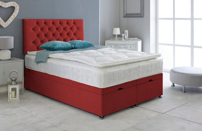 Adore Designs Chesterfield Plush Velvet Ottoman Storage Bed, With Pillow Top Mattress - 6Ft Super King - Burgundy
