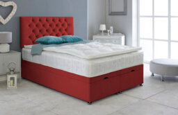 Adore Designs Chesterfield Plush Velvet Ottoman Storage Bed, With Pillow Top Mattress - 6Ft Super King - Burgundy