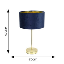 Valuelights Charles Gold Table Lamp With Metallic & Navy Velvet Shade And Bulb - thumbnail 8