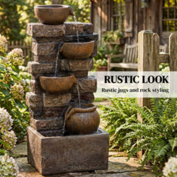Outsunny Outdoor Fountain With Led Lights, Cascading Waterfall Feature - thumbnail 4