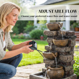 Outsunny Outdoor Fountain With Led Lights, Cascading Waterfall Feature - thumbnail 6